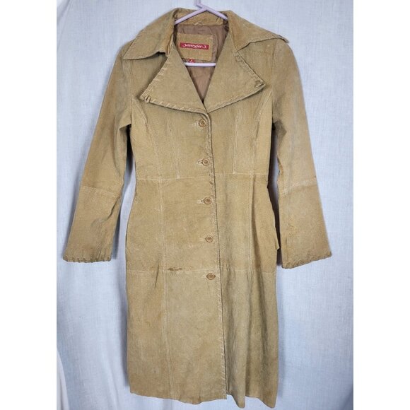 Vintage Western Leather Suede Jacket Duster Coat Sz M Fitted Brown/Tan Fall - Picture 1 of 9